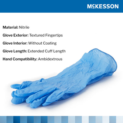 McKesson Confiderm® 6.5CX Exam Glove Medium NonSterile Nitrile Extended Cuff Length Textured Fingertips Blue Chemo Tested (921607_CS)