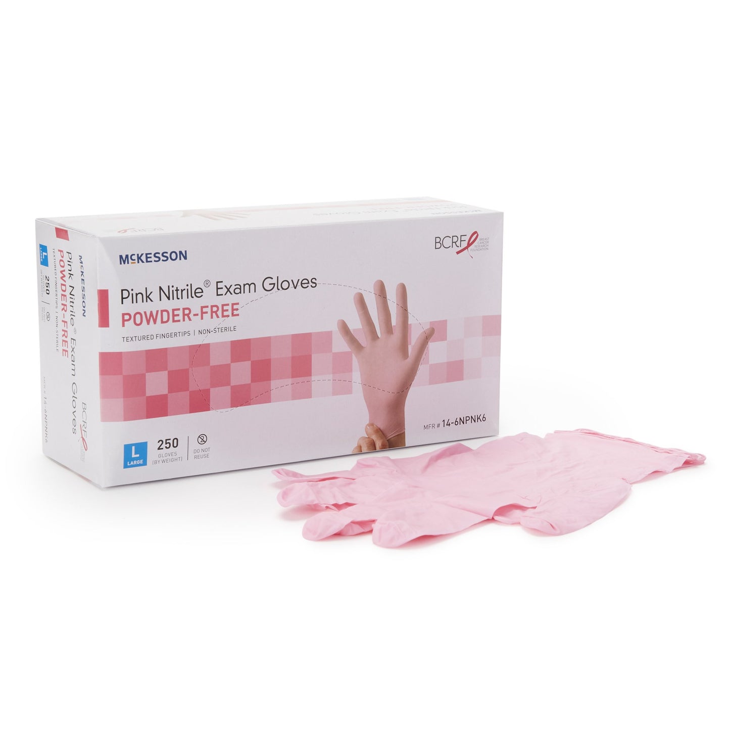 McKesson Pink Nitrile® Exam Glove Large NonSterile Nitrile Standard Cuff Length Textured Fingertips Pink Not Rated (1065403_CS)