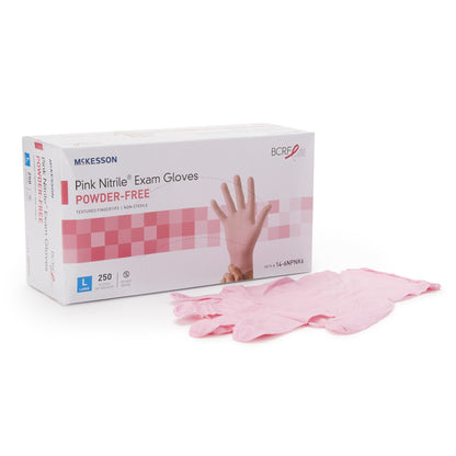 McKesson Pink Nitrile® Exam Glove Large NonSterile Nitrile Standard Cuff Length Textured Fingertips Pink Not Rated (1065403_CS)
