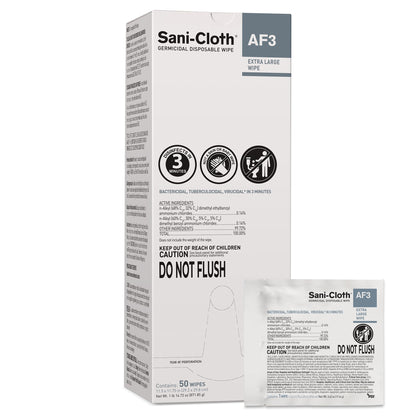 Sani-Cloth® AF3 Surface Disinfectant Cleaner Premoistened Germicidal Manual Pull Wipe 50 Count Individual Packet Mild Scent NonSterile (815082_BX)