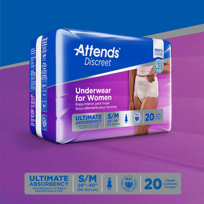 Attends® Discreet Female Adult Absorbent Underwear Pull On with Tear Away Seams Medium Disposable Heavy Absorbency (1039110_BG)