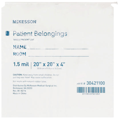 McKesson Patient Belongings Bag 4 X 20 X 20 Inch Polyethylene Drawstring Closure White (447753_CS)