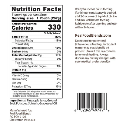 Real Food Blends® Tube Feeding Formula Beef / Potatoes / Spinach Flavor Liquid 9.4 oz. Pouch (1032563_EA)