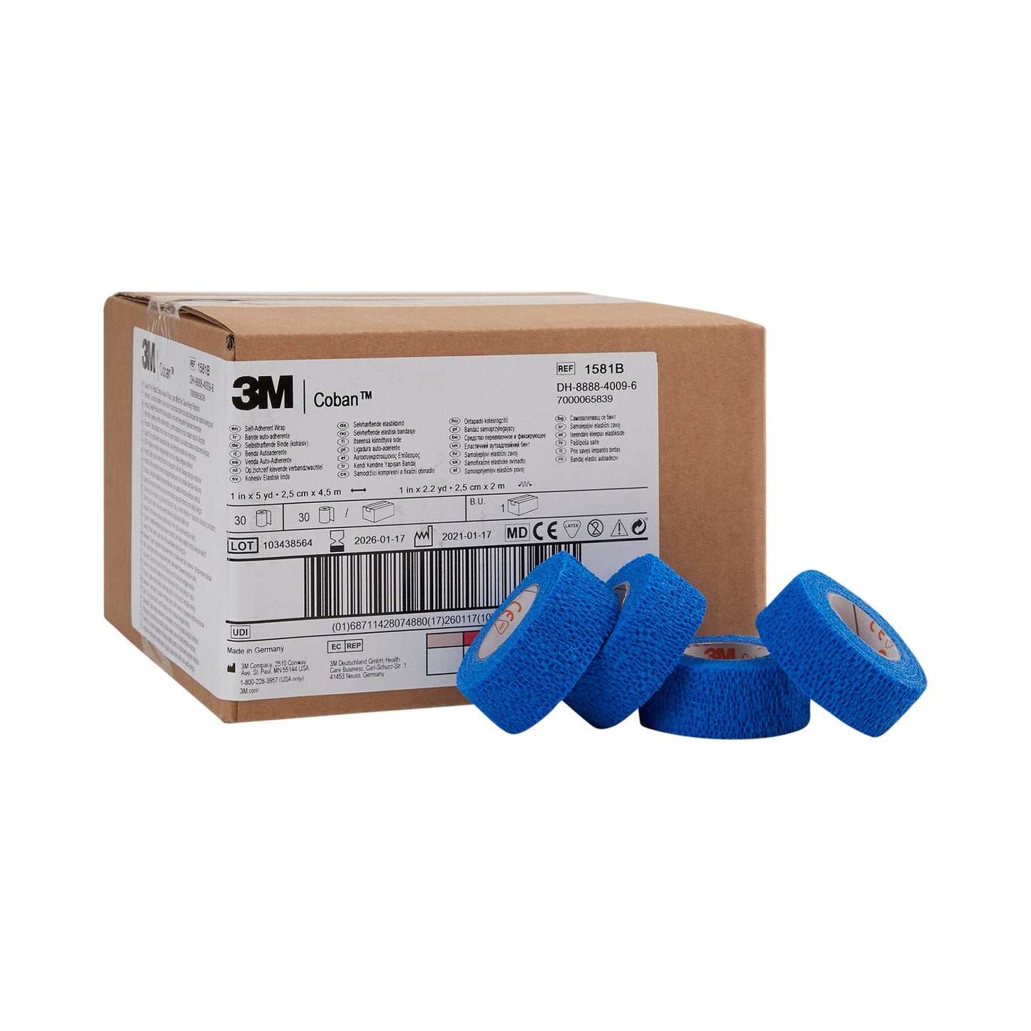3M™ Coban™ Cohesive Bandage 1 Inch X 5 Yard Self-Adherent Closure Blue NonSterile Standard Compression (222000_RL)
