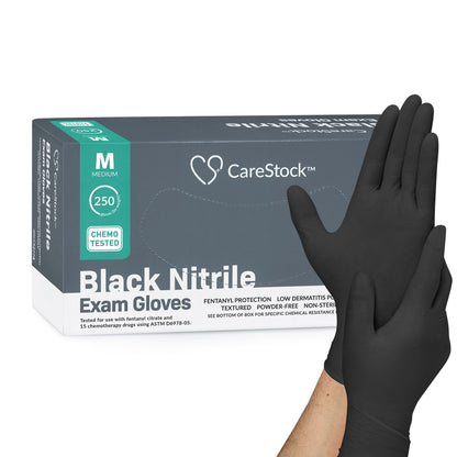 CareStock™ Exam Glove Medium NonSterile Nitrile Standard Cuff Length Fully Textured Black Not Rated (1230893_BX)