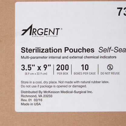 McKesson Argent™ Sure-Check® Sterilization Pouch Ethylene Oxide (EO) Gas / Steam 3-1/2 X 9 Inch Transparent / Blue Self Seal Paper / Film (527134_BX)