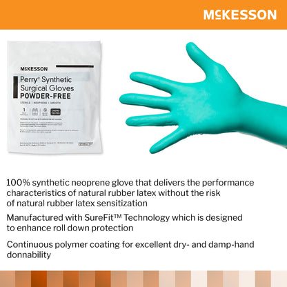 McKesson Perry® Performance Plus Surgical Glove Size 6.5 Sterile Polychloroprene Standard Cuff Length Smooth Dark Green Chemo Tested (1044737_BX)