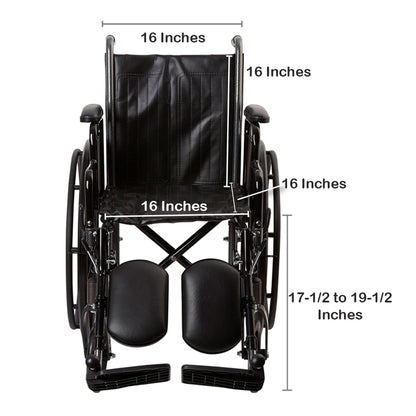 McKesson Wheelchair Dual Axle Desk Length Arm Swing-Away Elevating Legrest Black Upholstery 16 Inch Seat Width Adult 250 lbs. Weight Capacity (1065273_EA)