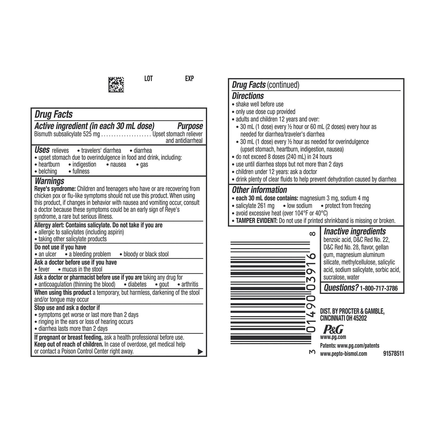 Pepto Bismol® Anti-Diarrheal 262 mg Strength Liquid 16 oz. (260851_EA)