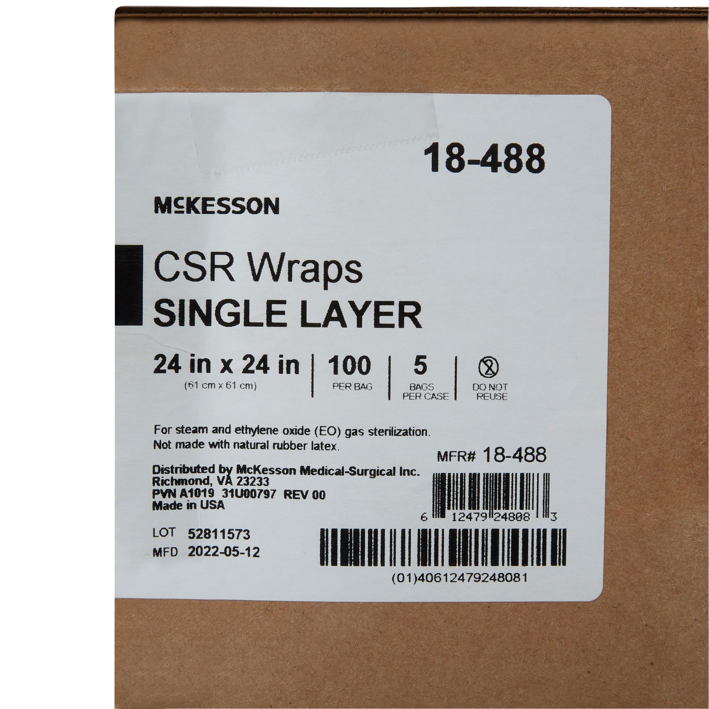 McKesson Sterilization Wrap Blue 24 X 24 Inch Single Layer Cellulose Steam / EO Gas (1156127_CS)