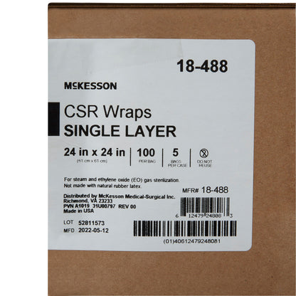 McKesson Sterilization Wrap Blue 24 X 24 Inch Single Layer Cellulose Steam / EO Gas (1156127_CS)