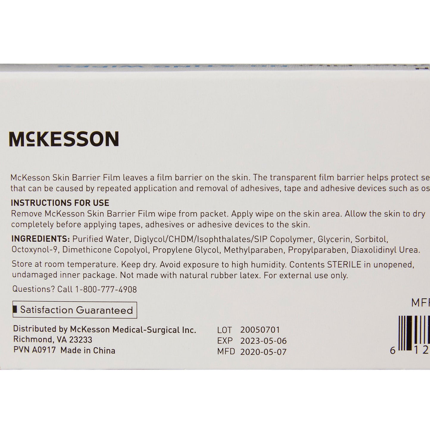 McKesson No Sting Skin Barrier Wipe 75 to 100% Strength Hexamethyldisiloxane Individual Packet Sterile (1088820_BX)