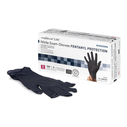 McKesson Confiderm® LDC Exam Glove Small NonSterile Nitrile Standard Cuff Length Fully Textured Black Chemo Tested / Fentanyl Tested (1159333_CS)