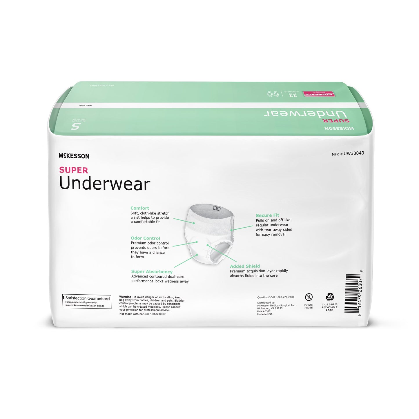 McKesson Unisex Adult Absorbent Underwear Pull On with Tear Away Seams Small Disposable Moderate Absorbency (1222510_BG)