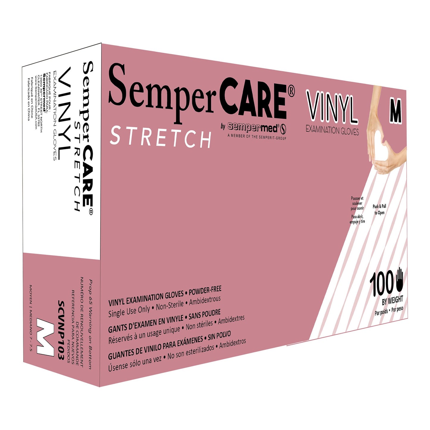 SemperCare® Vinyl Exam Glove Medium NonSterile Stretch Vinyl Standard Cuff Length Smooth Ivory Not Rated (403580_CS)