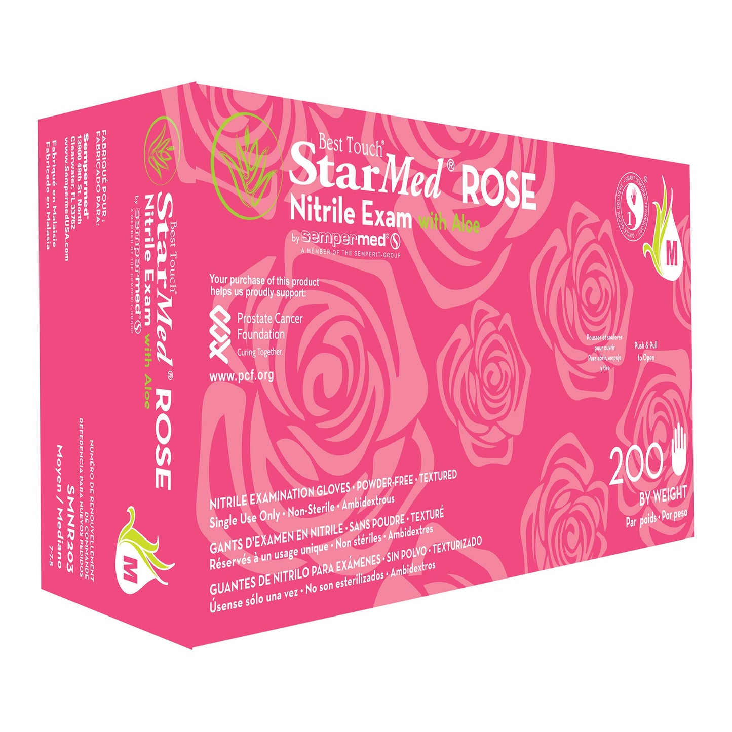 StarMed® Rose Exam Glove Medium NonSterile Nitrile Standard Cuff Length Textured Fingertips Pink Not Rated (976525_BX)