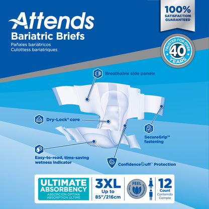 Attends® Bariatric Unisex Adult Incontinence Brief 3X-Large Disposable Heavy Absorbency (1247855_CS)