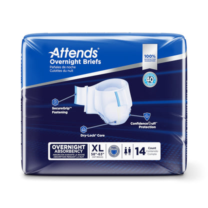 Attends® Overnight Unisex Adult Incontinence Brief X-Large Disposable Heavy Absorbency (1078992_CS)