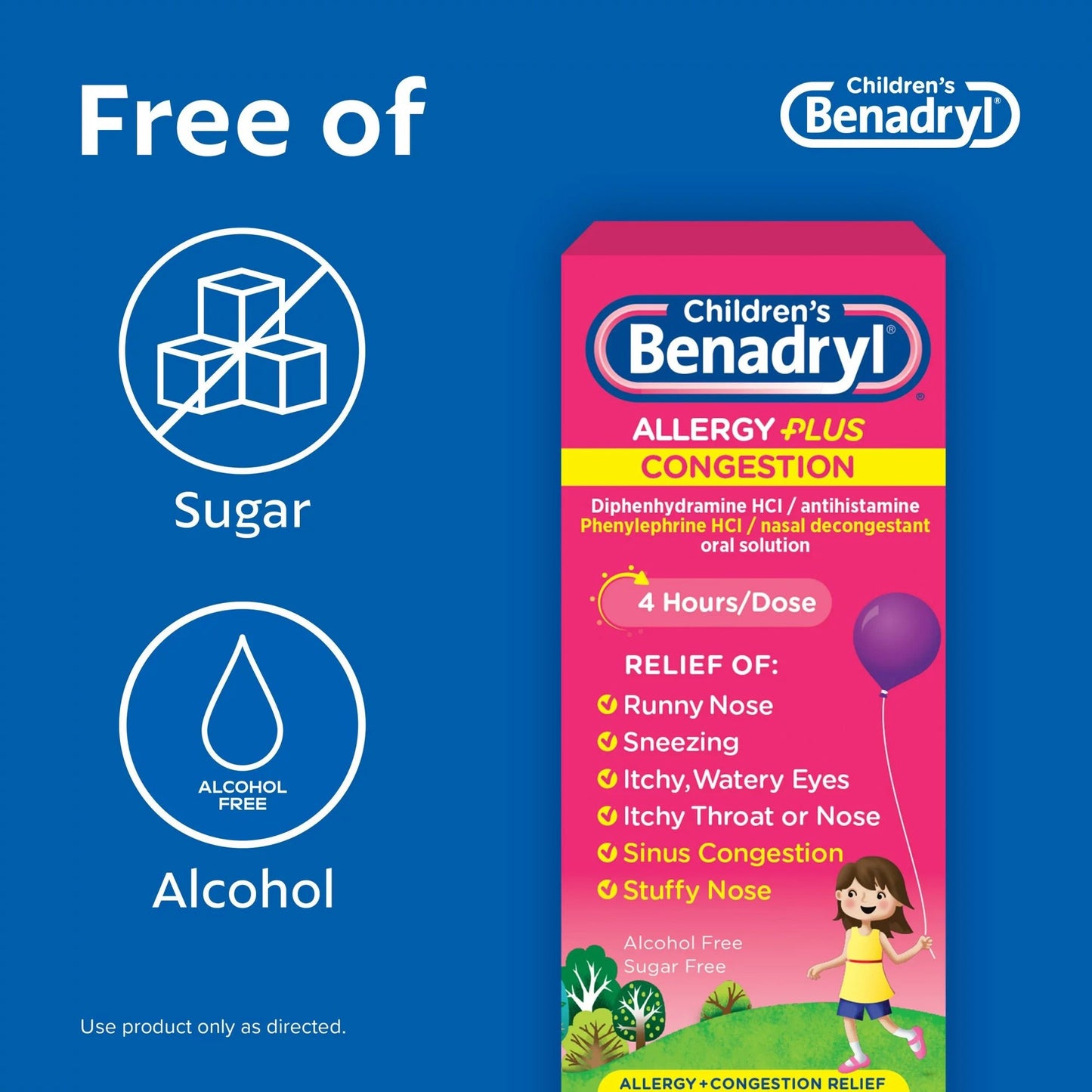 Children’s BENADRYL® Allergy Plus Congestion Children's Allergy Relief 12.5 mg - 5 mg Strength Liquid 4 oz. (1252651_EA)