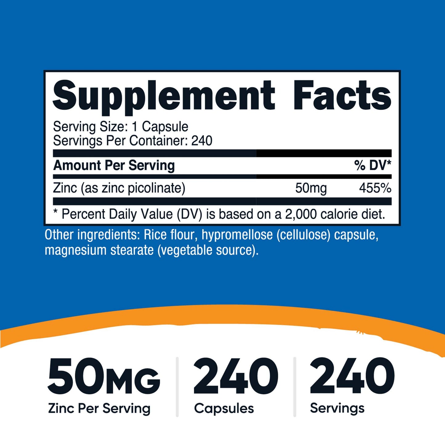 nutricost® Dietary Supplement Zinc Picolinate 50 mg Strength Capsule 240 Per Bottle (1270263_CS)