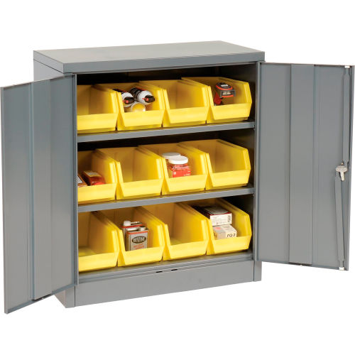 Global Industrial Locking Storage Cabinet w/ 12 Yellow Bins, 99 lbs. Weight, 36"W x 18"D x 42"H (WB500134)