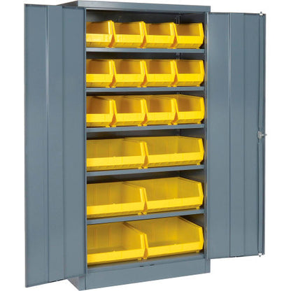 Global Industrial Locking Storage Cabinet 36x18x72 - 18 YL Shelf Bins & 5 Shelves Unassembled (WB500138)