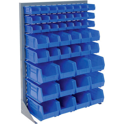 Global Industrial Louvered Bin Rack w/ 16(C), 18(D), 8(F) Blue Bins, 36"W x 15"D x 50"H (WB500163BL)