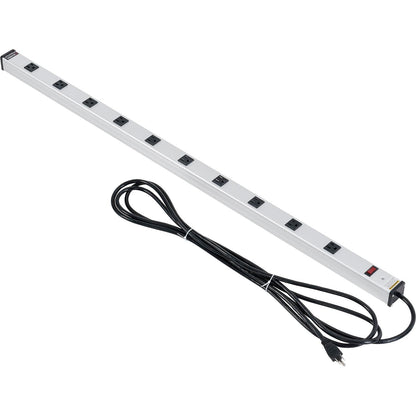 Global Industrial Aluminum Power Strip W/ 10 Outlets & 15' Long Cord, Silver (WB500888A)