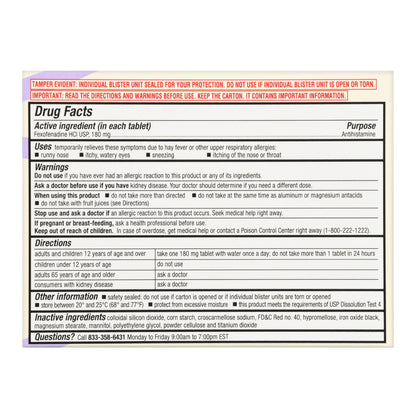 Foster & Thrive™ Allergy Relief 180 mg Strength Tablet 15 per Box (1238969_BX)