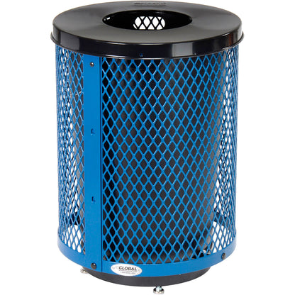 Global Industrial Outdoor Diamond Steel Trash Can With Flat Lid & Base, 36 Gallon, Blue (WB261924BLD)