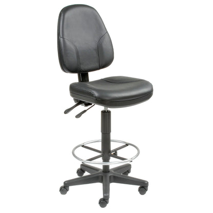 Interion Leather Operator Stool - 360° Footrest - Black (WB506756)