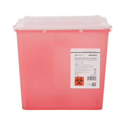 McKesson Prevent® Sharps Container Translucent Red Base 9-1/4 H X 10 W X 6 D Inch Horizontal Entry 2 Gallon (1202201_EA)