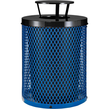 Global Industrial Outdoor Diamond Steel Trash Can With Rain Bonnet Lid, 36 Gallon, Blue (WB261926BL)