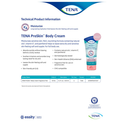 Tena® Proskin™ Hand and Body Moisturizer 5.1 oz. Tube Unscented Cream CHG Compatible (1228739_CS)