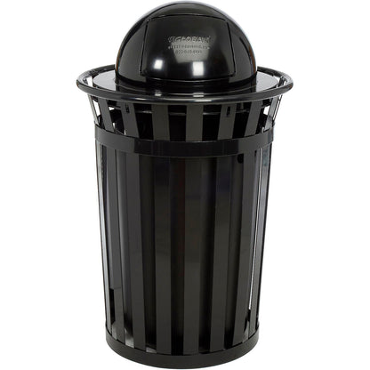 Global Industrial Outdoor Slatted Steel Trash Can With Dome Lid, 36 Gallon, Black (WB261944BK)