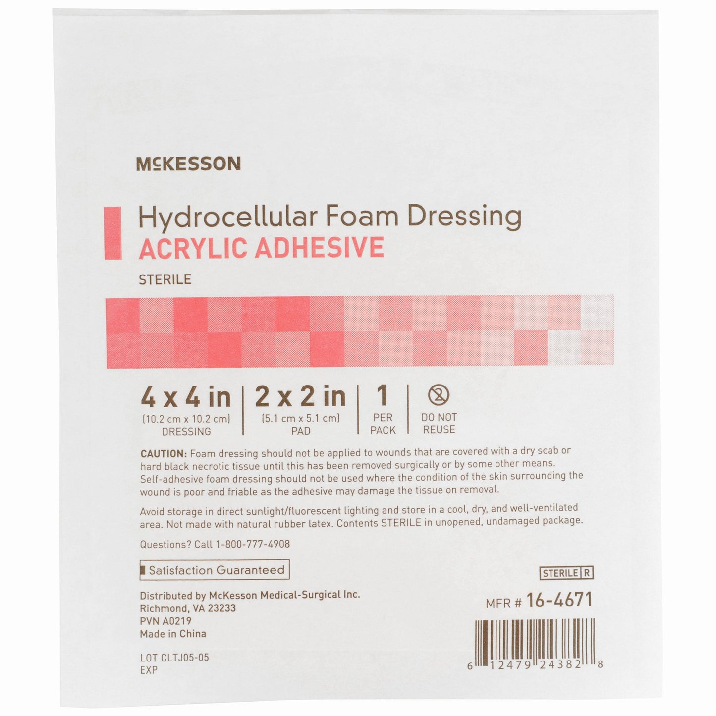 McKesson Foam Dressing 4 X 4 Inch With Border Film Backing Acrylic Adhesive Square Sterile (1138281_EA)