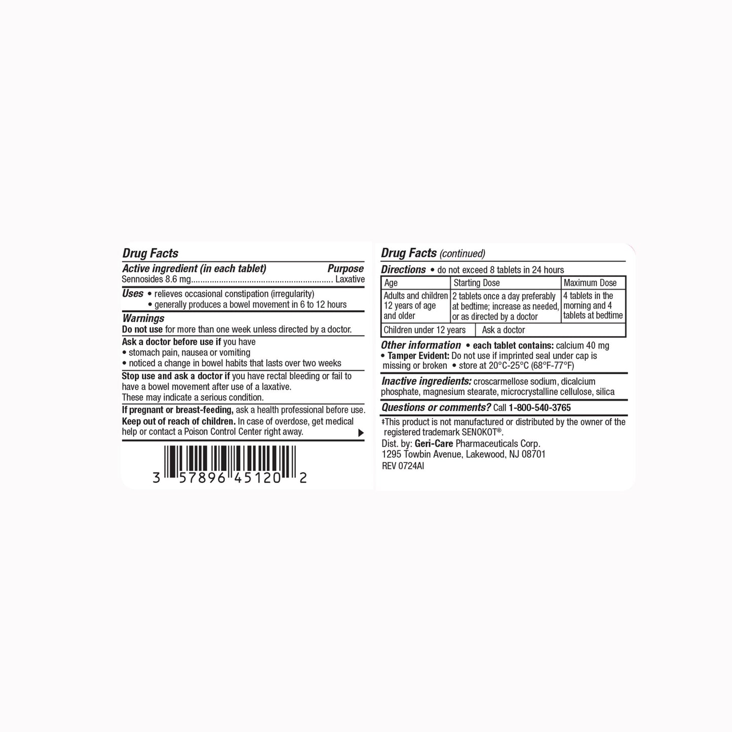 Geri-Care Laxative Tablet 200 per Bottle 8.6 mg Strength Sennosides (1249433_CS)