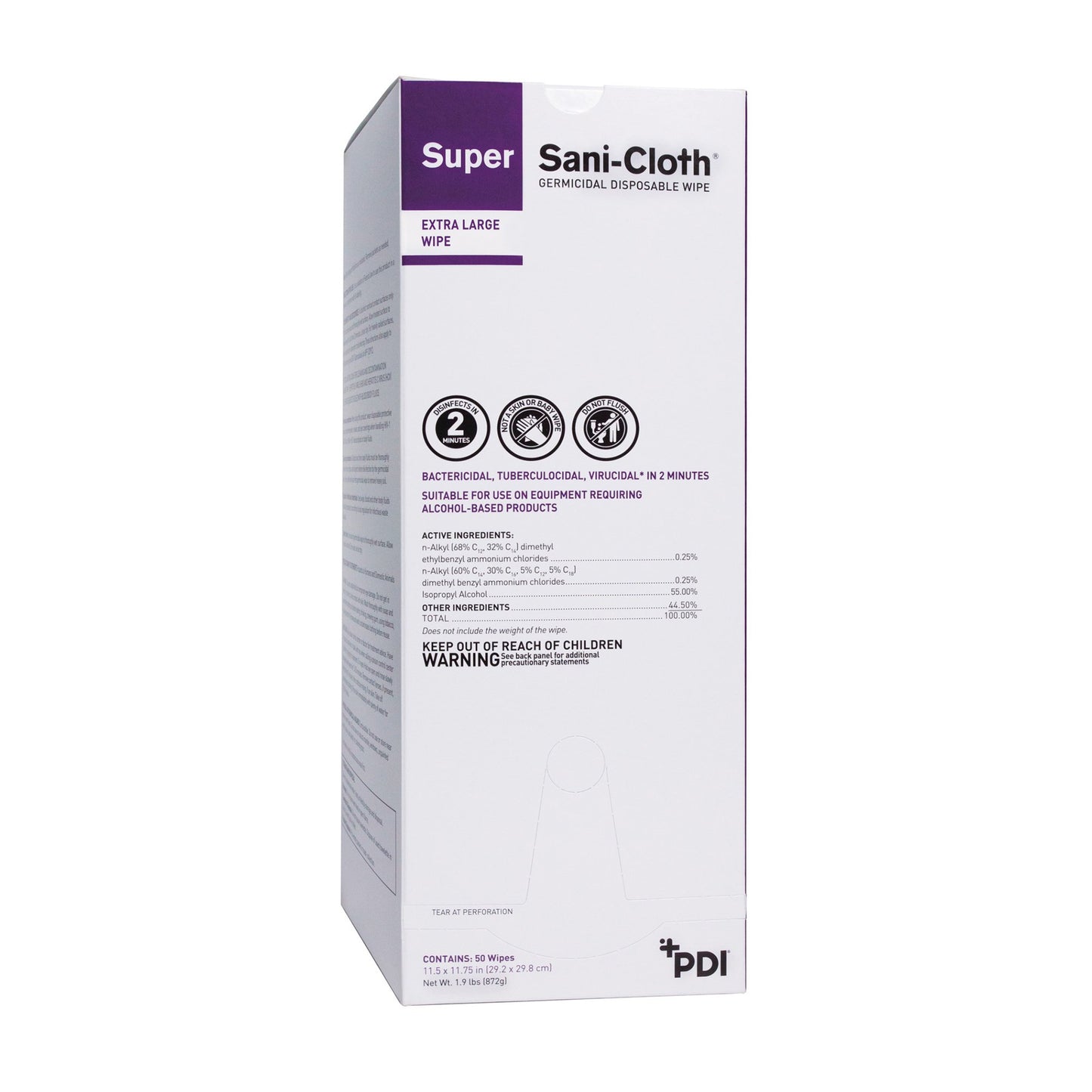 Super Sani-Cloth® Surface Disinfectant Cleaner Premoistened Germicidal Manual Pull Wipe 50 Count Individual Packet Alcohol Scent NonSterile (188692_CS)