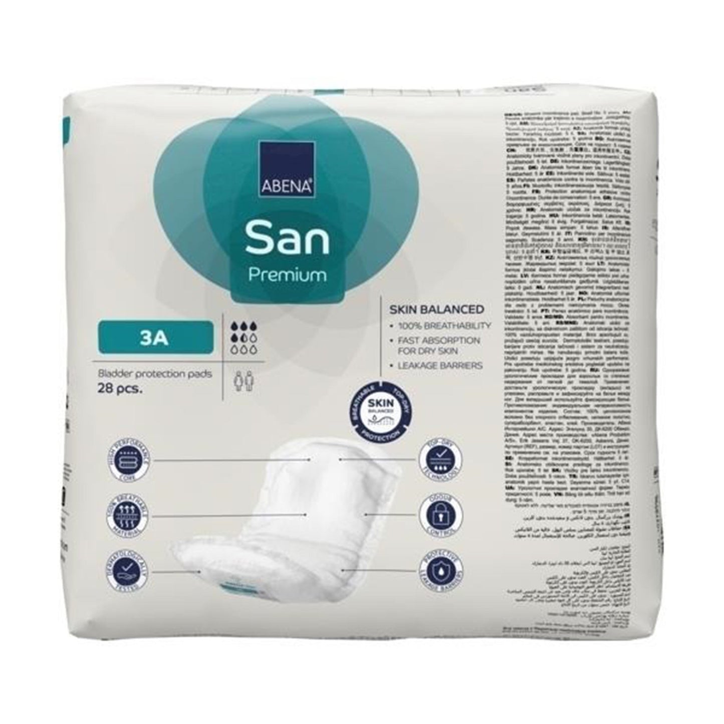 Abena® San Premium Bladder Control Pad 4.3 X 12.9 Inch Moderate Absorbency Fluff / Polymer Core Size 3A (1218215_CS)