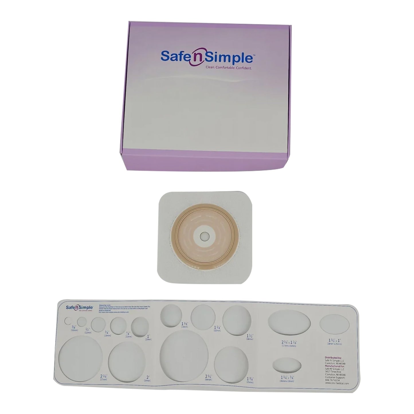 Safe N Simple Ostomy Barrier Trim to Fit, Standard Wear Adhesive Tape Collar 70 mm Flange Up to 2-1/4 Inch Opening 5 X 5 Inch (1244000_CS)
