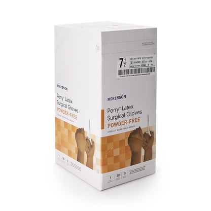 McKesson Perry® Surgical Glove Size 7.5 Sterile Latex Standard Cuff Length Smooth Brown Not Chemo Approved (1044731_CS)