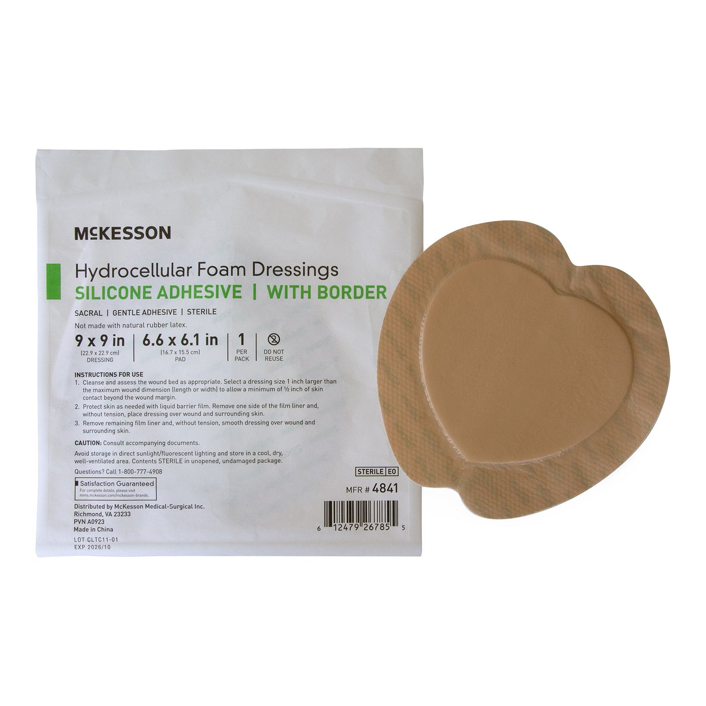 McKesson Foam Dressing 9 X 9 Inch With Border Waterproof Film Backing Silicone Gel Adhesive Sacral Sterile (1238306_BX)