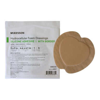 McKesson Foam Dressing 9 X 9 Inch With Border Waterproof Film Backing Silicone Gel Adhesive Sacral Sterile (1238306_CS)
