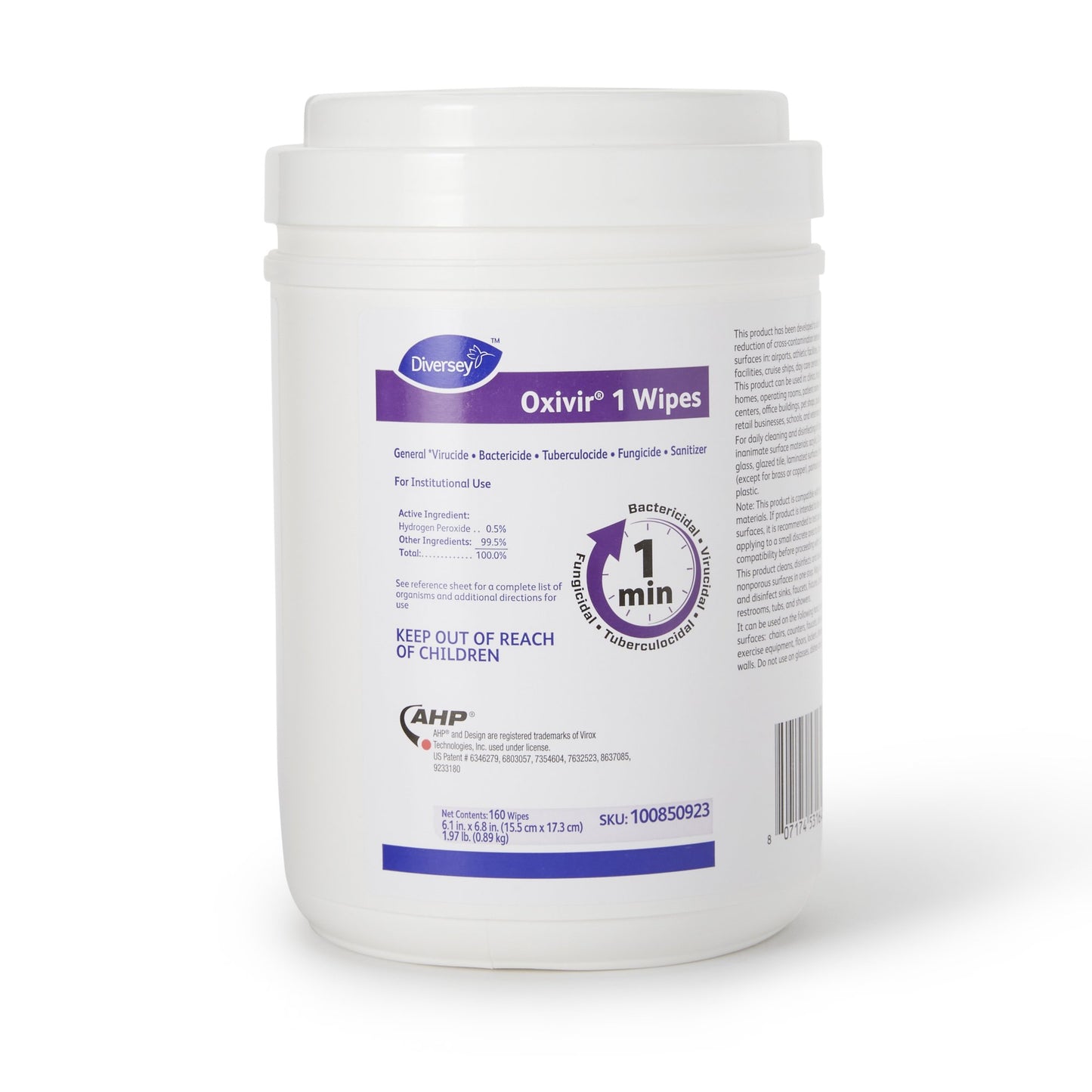 Diversey™ Oxivir® 1 Surface Disinfectant Cleaner Premoistened Hydrogen Peroxide Based Manual Pull Wipe 160 Count Canister Scented NonSterile (1048121_CS)
