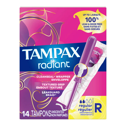 Tampax® Radiant Tampon Regular Absorbency Plastic Applicator Individually Wrapped (1229259_BX)