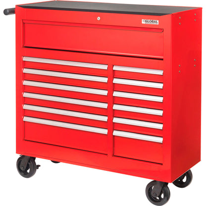 Global Industrial Roller Tool Cabinet, 13 Drawers, 42-3/8"W x 18"D x 38-5/8"H, Red (WB535653)