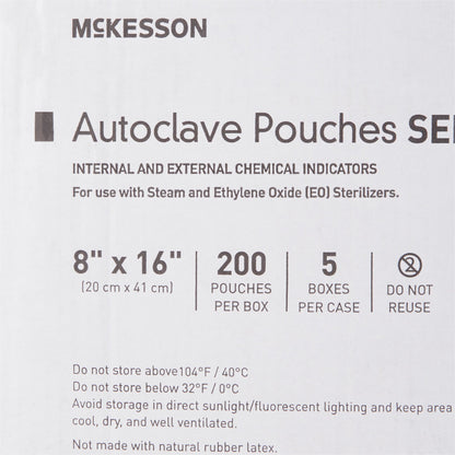 McKesson Sterilization Pouch Ethylene Oxide (EO) Gas / Steam 8 X 16 Inch Transparent Blue / White Self Seal Paper / Film (960946_CS)