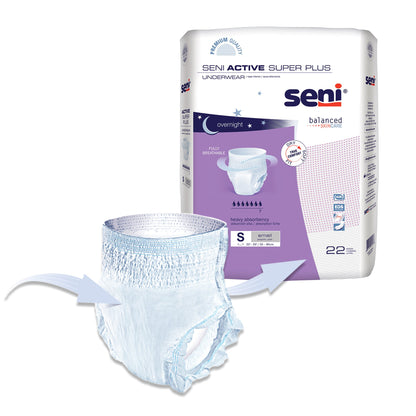 Seni® Active Super Plus Unisex Adult Absorbent Underwear Pull On with Tear Away Seams Small Disposable Heavy Absorbency (1163860_PK)
