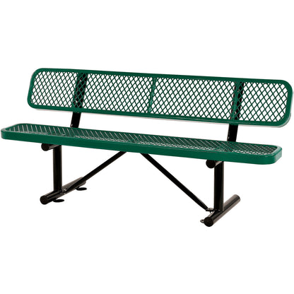 Global Industrial 6' Outdoor Steel Bench w/ Backrest, Expanded Metal, Green (WB277154GN)