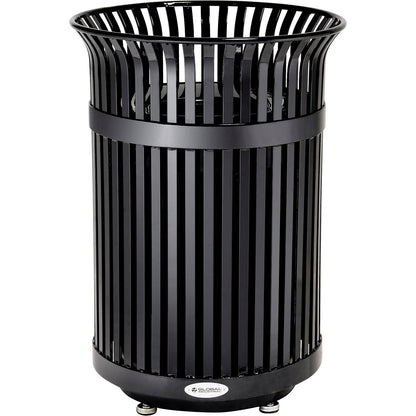 Global Industrial Outdoor Heavy-Duty Slatted Steel Trash Can, 36 Gallon, 39"H, Black (WB641629BK)